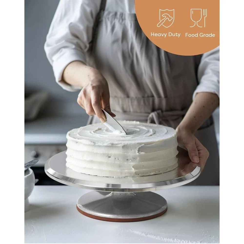 Kootek Aluminium Alloy Revolving Cake Stand 12 Inch Rotating 12 Inch, Silver